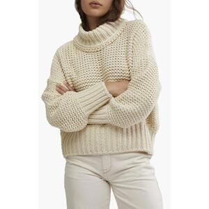 Free People Beige My Only Sunshine Chunky Knit Turtleneck Sweater - Size - Small